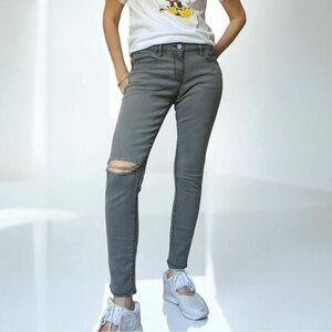 Frame Le Garcon Low to Mid Rise Skinny Jeans Gray Distressed Busted Knee Sz 26